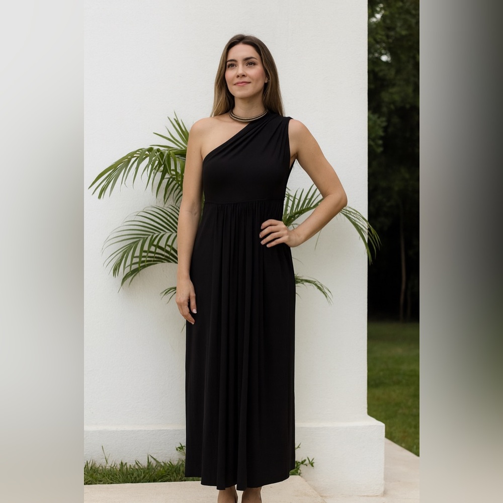 Norma Kamali Culture Elegant Black‎ One-Shoulder Dress